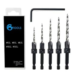 GMTOOLS Countersink Drill Bit Set, 5Pcs Tapered Drill Bits M2 HSS, with 1/4