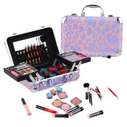 Hot Sugar All In One Makeup Set for Adults and Girls - Full Makeup Kit for Beginners With Eye Shadow Palette, Blush, Lip Gloss, Brush, Mirror (Pink Leopard)