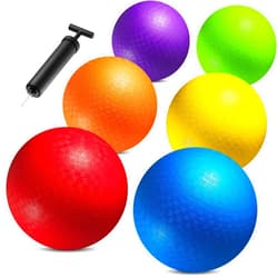 Bedwina 10 Inch Kickball Playground Balls - (Pack of 6) Inflatable Rubber Indoor Outdoor Bouncy Balls for Adults & Kids - Dodgeballs, Kickballs, Four Square and Handballs for School, Gym, with Hand Pump