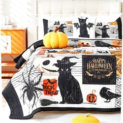Cmfshape Halloween Quilt Set Bedspread Set,3 Piece Halloween Black Cat Pumpkin Spider Skull Themed Bedding Set King Size, Halloween Reversible Coverlet Set with 2 Pillow Shams (King 104