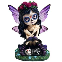 Veronese Design 4 3/4 Inch Day of The Dead Sugar Skull Butterfly Fairy Petting Cat Resin Hand Painted Figurine