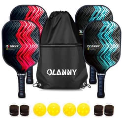 OLANNY Graphite Pickleball Paddles Set- Premium Rackets Fiber Face & Polymer Honeycomb Core Pickleball Set Includes Pickleball Paddles + Pickleball Balls+ Replacement Soft Grip + 1 Bag