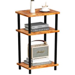 Apicizon 3 Tier End Table, Boho Side Table with Storage Shelf, Nightstand Bedside Table for Small Spaces, Bedroom, Living Room, Entryway, Farmhouse, Easy Assembly,Brown