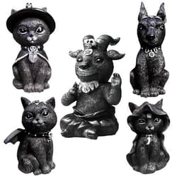 WISSLERMER 5 Sets of Halloween Resin Crafts, Home Decoration Ornaments, Cats, Dogs, Skeletons, Halloween Decoration Statues