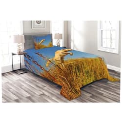 Ambesonne Hunting Bedspread Set, Purebred Labrador Retriever Jumping in a Field Blue Sky Rural Outdoors Photograph, 3 Piece Decorative Bedding Coverlet and 2 Pillow Shams, Twin Size, Multicolor