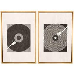SIGNLEADER Framed Canvas Print Wall Art Set Mid-Century Geometric Music Record Player Shapes Abstract Illustrations Modern Art Chic Boho Colorful for Living Room, Bedroom, Office - 16