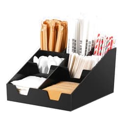 Wildboo Coffee Condiment Station Organizer Coffee Accessories Caddy Rack - 7 Compartments Great for Storage Coffee Pods, Tea Bags, Disposable Cups,Straw