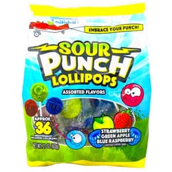 Adams & Brooks, Inc. Sour Punch Lollipops Sour Fruit Flavors Strawberry, Green Apple, Blue Raspberry Sour Lollipops, Sour Punch Pops Individually Wrapped 36 Count