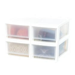 IRIS USA 6 Qt. Plastic Drawer Storage Organizer Stacking Drawers, 4-Pack, Stackable Unit with Sliding Drawer for Clothes Bedroom Kitchen Under Sink Pantry Craft Room Bathroom Dorm Office, White