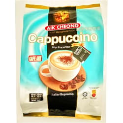 Paradise Beach AIK CHEONG 4 in 1 Instant Coffee CAPPUCCINO — Roasted Ground Coffee Blend w/Non-dairy Creamer, Sugar and Choco Granule Cappuccino — Strong and Bold — Instant Malaysia Coffee By Paradise Beach (303 gram 4 in 1 Instant COFFEE CAPPUCCINO )