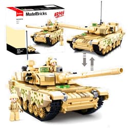 Sluban WW2 Army Tank, Inspired 99A 96B Main Battle Tank, 2 in 1 Military Tank, 2 Soldier Minifigures, Gifts for 7 8 9 10 12 Year Old Kids and Adults, Compatible with Lego Army Set, 893pcs