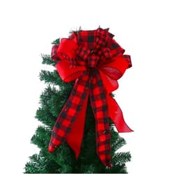 JX Lecal Christmas Tree Topper Bow 23 x 13 Inch Buffalo Plaid Gift Bow Decorative Bowknot for Xmas Tree Christmas Decorations, Red, 58 x 33cm (JXtreetopern15)