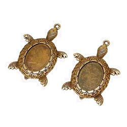 DOGNNAK Laliva 10pcs Antique Bronze Silver Turtle Pendant Settings 18x25mm Cabochons Bases Bezel Trays Blank Fit Cabochon Cameo DIY Necklace - (Color: Antique Bronze)