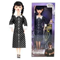 Yewmow Addams Toys, Long Sleeve Dots Dress, Red Lips, Made to Move Addams Dolls, 11'' Addams Toys for Kids, Birthday,Halloween,Thanksgiving and Christmas Idea Gifts (B1)