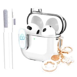 Frylaa for Airpods 4 Case Clear,Secure Lock Case for Airpods 4th Generation Case Cover 2024,Shockproof Soft Transparent TPU Clear Case for Airpod 4 Gen Case with Cute Fashionable Keychain Girls-Clear