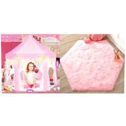 KIXINWA Pink Princess Tent with Small Star Lights and Pink Princess Rug