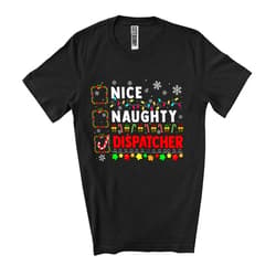 CUTEBUNNYSTORE Nice Naughty Dispatcher; Fantastic Christmas Lights Santa Proud Jobs; X-mas Careers Group Unisex T-Shirt Black