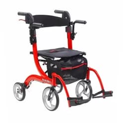 Drive Medical Nitro Duet Rollator Rolling Walker and Transport Wheelchair Chair with 2 Backrest Positions and Folding Mobility for Home, Hospital, or Nursing Facility (Red)