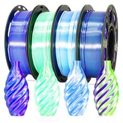 MIKA3D Dual Color Silk PLA 1.75mm 3D Printer Filament Bundle, 4 Spools Pack 2 Color in 1 PLA, Silk Blue Purple, Silk White Green, Silk White Blue, Silk Green Purple, 3D Printing PLA 250g X 4 Spools