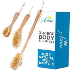 Asani Dry Brushing Body Brush Set for Lymphatic Drainage & Cellulite - 3-Pcs Detachable Back, Contour Body & Face Brushes Organic Gift for Dry Skin, Exfoliation, Invigorating Showers