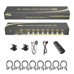 eKL 8 Port HDMI KVM Switch Supports 3.5mm Audio Extractor 4K@60Hz 4:4:4 Hotkeys Swapping 8 in 1 Out 8 PCs Sharing with One Set of Keyboard and Mouse