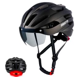 Favoto Bike Helmet with Light and Magnetic Goggles - USB Rechargeable Taillight -Mountain and Road Cycling Helmets for Men and Women