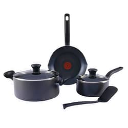 T-fal Initiatives Nonstick Cookware Set 6 Piece Oven Safe 350F Cookware, Pots and Pans, Oven, Broil, Dishwasher Safe Gray
