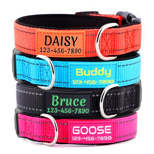 PLUTUS PET Personalized Dog Collars Custom with Pet Name and Phone Number, Soft Neoprene Padded Reflective Nylon Collar, 4 Adjustable Sizes - for Boy, Girl Dogs