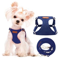 Puppytie No Pull XXS Puppy Harness with Multifunction Dog Leash,Soft Adjustable No Choke Escape Proof Pet Harness Vest,Navy,XXS