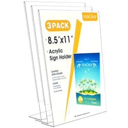 MaxGear Acrylic Sign Holder, Clear Sign Holders Plastic Display Stand 8.5 x 11 Inches Slant Back Countertop Display Picture Frames for Menus, Flyer, Use In Office, Store, 3 Pack