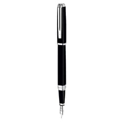 Waterman Exception Fountain Pen, Slim Black with Silver Plated Clip, Fine Nib with Blue Ink Cartridge, Gift Box