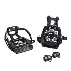BV Bike Pedals Shimano SPD/Look Delta Compatible 9/16'' with Toe Clips - Peloton Pedals for Regular Shoes - Toe Cages for Peloton Bike - Exercise Bike Pedals - Universal Fit Bicycle Pedal