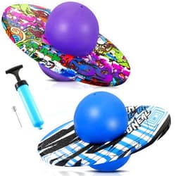 Junkin 2 Pcs Pogo Ball Pogo Trick Board Toy Balance Board Pogo Balance Bounce Ball with Pump and Strong Grip Deck for Fun Challenge Fidget Indoor, Outdoor Toys(Blue, Purple,Classic Style)