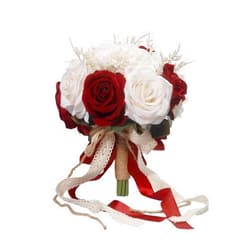 LEIFENY Wedding Bouquets for Bride, Champagne White & Burgundy Bridal Bridesmaid Wedding Flowers, Artificial Toss Rose for Civil Ceremony (Jute Rope Handle)