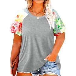HDLTE Womens Plus Size Tops Floral Bell Sleeves Blouses Summer Crewneck Tunic Loose Casual T Shirts