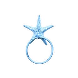 Hampton Nautical Rustic Dark Blue Whitewashed Cast Iron Starfish Towel Holder 8.5 Inch - Starfish Decoration - Sea Home