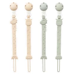 YIVEKO Pacifier Clips for Baby One Piece Silicone Pacifier Holder Clips for Boys Girls Paci Binky Clips 4Pcs Pacifier Clip Animal Design Rainbow-Ivory+Sage