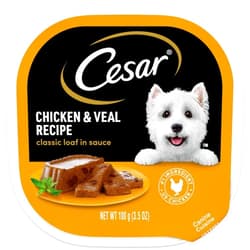 CESAR Adult Wet Dog Food Classic Loaf in Sauce Chicken & Veal Recipe, 3.5 oz. Easy Peel Trays, Pack of 24