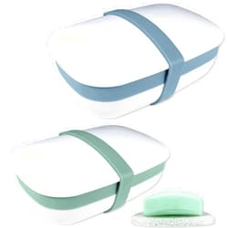 Kiasona 2Pack Travel Soap Holders, Soap Bar Box Dish Container Case, with Sponge Saver& Band, for Gym, Travel (Blue & Green)