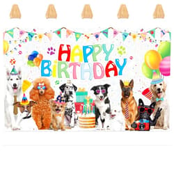 Boerni Happy Birthday Backdrop Banner 71x43 Inch for Dogs Puppy, Let's Paw-ty Doggy Pet Girl Boy Cartoon Dog Theme Photography Background for Dog Owner Birthday Party Pet Party Decorations Supplies
