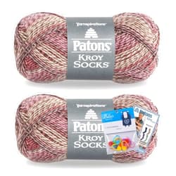 Bella's Crafts Patons Kroy Socks Yarn 2-Pack Bundle with Bella's Crafts Stitch Markers (Brown Rose Marl)