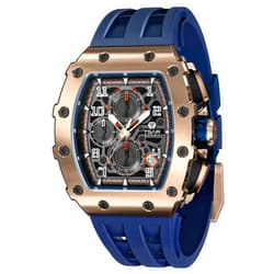 TSAR BOMBA Men's Watch Luxury Square Tonneau 50M Waterproof Stainless Steel Sapphire Chronograph Date Multifunction Japanese Quartz Movement Fashion Unique Cool Design Elegant Gift Rubber Strap Watch