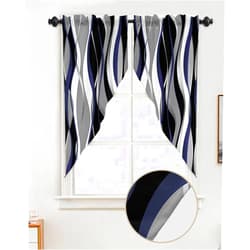 Bilagawa Swag Valance Curtains 3D Abstract Navy Blue Gradient Lines Rode Pocket Swag Kitchen Valance Short Swag Topper for Living Room Bedroom Small Curtains Decorative Window Toppers 28x36inx2
