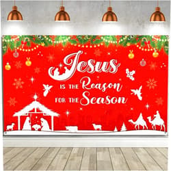 Tiamon Christmas Religious Backdrop Jesus is The Reason for The Season Xmas Photography Background Nativity Banner for Christmas Party Eve Fireplace Decoration(6 x 3.6 ft)