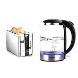 Chefman 2-Slice Digital Toaster, Pop-Up, Stainless Steel & COSORI Electric Kettle 1.7L, 1500W Wide Opening Glass Tea Kettle & Hot Water Boiler, Stainless Steel Filter And Inner Lid, Black