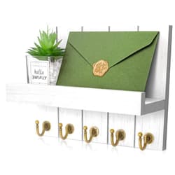 Rebee Vision Key Holder for Wall - Decorative Mail Organizer Wall Mount with 5 Key Hooks for Modern Farmhouse Apartment Essentials - Home Decor for Living Room (Rustic White)