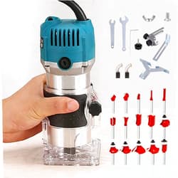 AKYPACH Wood Router Tool Electric Hand Trimmer Laminate Milling Engraving Hand Machine Joiner 110V 800W with 15pcs Trim Router Bits Slotting Carving 1/4