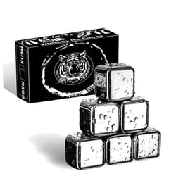 Boenkush 6 Small Whiskey Stones Silver - Man Gift Set - Reusable Stainless Steel Metal Ice Sphere Cubes Beverage Chilling Rocks Whiskey Stones for Red Wine, Bar Beer, Scotch, Vodka Drinks - Silver