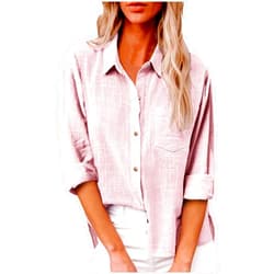 LRMQS Linen Shirts for Women Summer Long Sleeve Lapel Button Down Blouse Lightweight Gauze Loose Casual Fashion Shirt Clothes