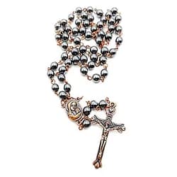 NZRT Nazareth Store Hematite Rosary Black Stone Beads Necklace with Jerusalem Holy Soil & Cross Antique Religious Rosaries Beads Collection
